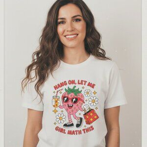 Girl Math Straberry Graphic Tee Adorable Mascot Retro T-Shirt Super Soft Funny